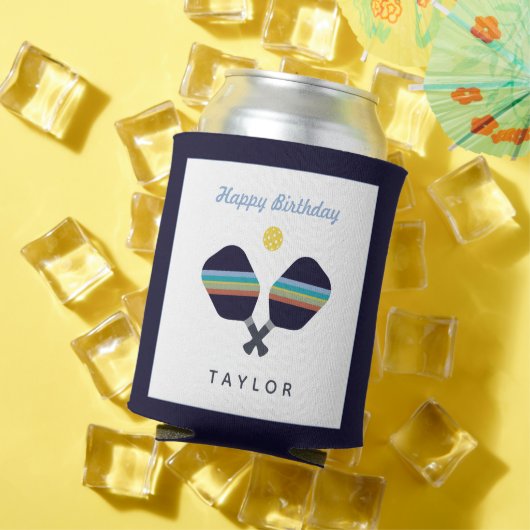 ピックボールパーティースポーツダークブルーストライプのパドル 缶クーラー (インサイチュ 夏)