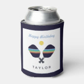 ピックボールパーティースポーツダークブルーストライプのパドル 缶クーラー (缶正面)
