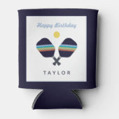 ピックボールパーティースポーツダークブルーストライプのパドル 缶クーラー (正面)