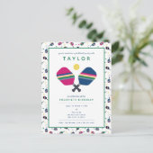 ピックボールパーティースポーツブルーグリーン招待状ポスト ポストカード (スタンド正面)