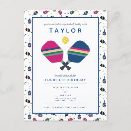 ピックボールパーティースポーツブルーグリーン招待状 ポストカード