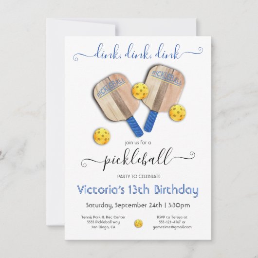 ピックボールパーティーディンク誕生日 招待状 (正面)