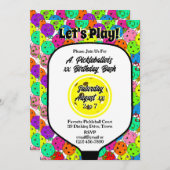 ピックボールパーティーバルーン紙吹雪黄色の写真 招待状 (正面/裏面)