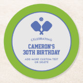 ピックボールパーティーパドルズブルーグリーンカスタム ラウンドペーパーコースター (正面)