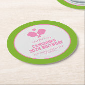 ピックボールパーティーパドルピンクグリーンカスタム ラウンドペーパーコースター (アングル)