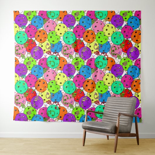 ピックボールパーティーピックボールのバルーンを白に タペストリー (インサイチュ(横))