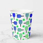 ピックボールパーティーブルーグリーンパドルとボール 紙コップ (正面)