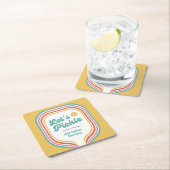 ピックボールパーティーレッツピックルレトロレインボーストライプ スクエアペーパーコースター (インサイチュ)