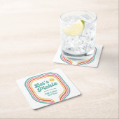 ピックボールパーティーレッツピックルレトロレインボーストライプ スクエアペーパーコースター (インサイチュ)