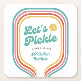 ピックボールパーティーレッツピックルレトロレインボーストライプ スクエアペーパーコースター