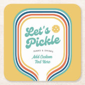 ピックボールパーティーレッツピックルレトロレインボーストライプ スクエアペーパーコースター (正面)