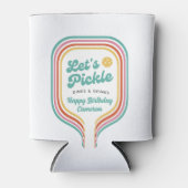 ピックボールパーティーレッツピックルレトロレインボーストライプ 缶クーラー (正面)