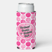 ピックボールピンクとホワイトパーソナライズされた誕生日 スリム缶クーラー (Seltzer正面)
