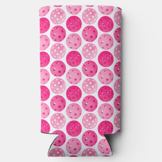 ピックボールピンクとホワイトパーソナライズされた誕生日 スリム缶クーラー (裏面)