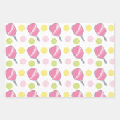 ピックボールピンクグリーン&イエローパドルとボール ラッピングペーパーシート (正面3)