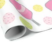 ピックボールピンクグリーン&イエローパドル&ボール ラッピングペーパー (ロールコーナー)