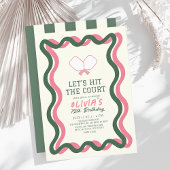 ピックボールピンク&グリーンウェーブフレームガール誕生日 招待状