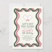 ピックボールピンク&グリーンウェーブフレームガール誕生日 招待状 (正面)