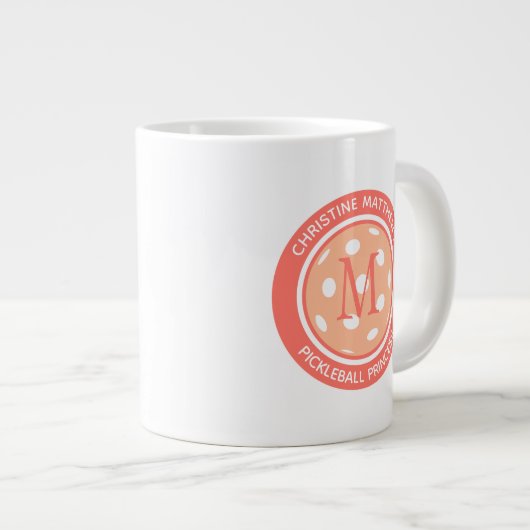ピックボールプリンセスおもしろい引用文ネームイニシャルピーチ ジャンボコーヒーマグカップ (正面右)