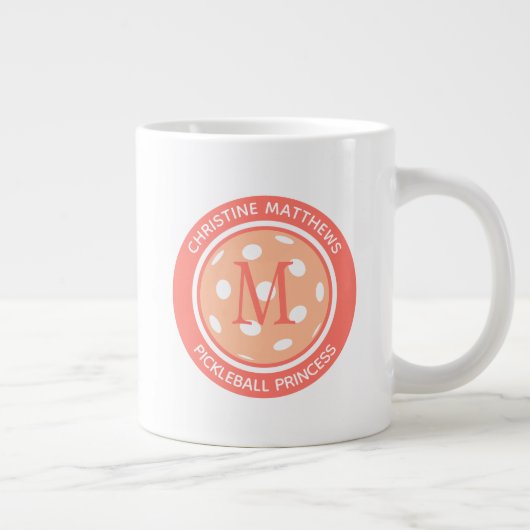 ピックボールプリンセスおもしろい引用文ネームイニシャルピーチ ジャンボコーヒーマグカップ (右)