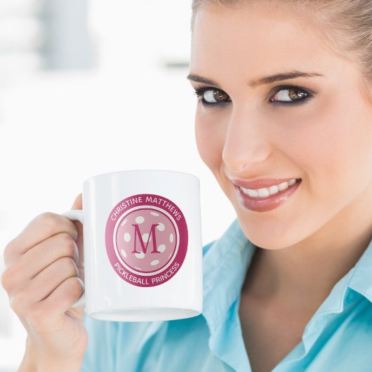 ピックボールプリンセスカスタム引用文名イニシャルピンク コーヒーマグカップ