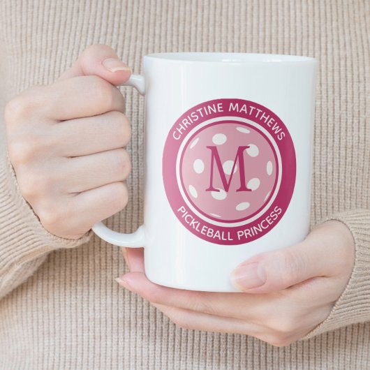 ピックボールプリンセスカスタム引用文名イニシャルピンク ジャンボコーヒーマグカップ