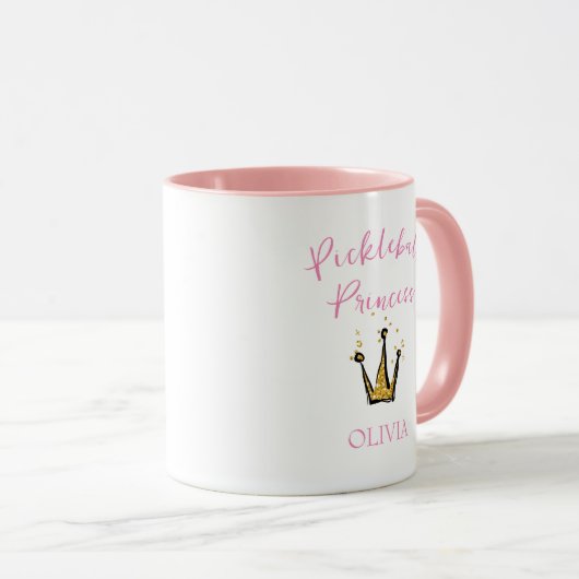 ピックボールプリンセス金ゴールドグリッターティアラピンクカスタム マグカップ (正面右)