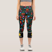 ピックボールプリントカラフルおもしろいカスタムフローラ文字 カプリレギンス (正面)