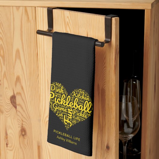 ピックボールプレイヤーワードアートパーソナライズされたハート キッチンタオル (三つ折り)