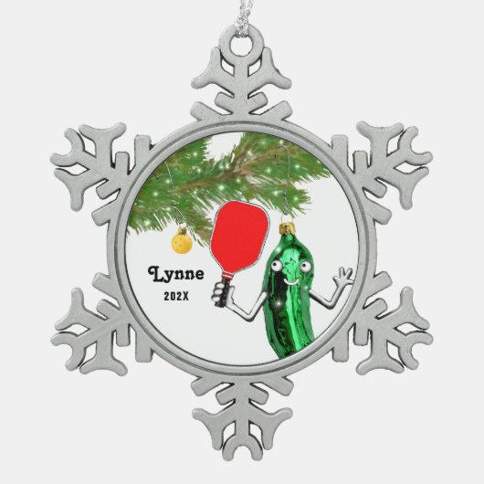 ピックボールホリデーギフト スノーフレークピューターオーナメント (正面)
