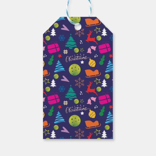 ピックボール🎄メリークリスマスラッピングネイビーブルー ギフトタグ (裏面)