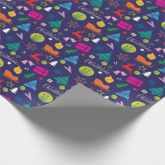 ピックボール🎄メリークリスマスラッピングネイビーブルー ラッピングペーパー (角)