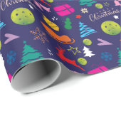 ピックボール🎄メリークリスマスラッピングネイビーブルー ラッピングペーパー (ロールコーナー)