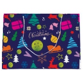 ピックボール🎄メリークリスマスラッピングネイビーブルー ラージペーパーバッグ (正面)