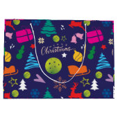 ピックボール🎄メリークリスマスラッピングネイビーブルー ラージペーパーバッグ (裏面)