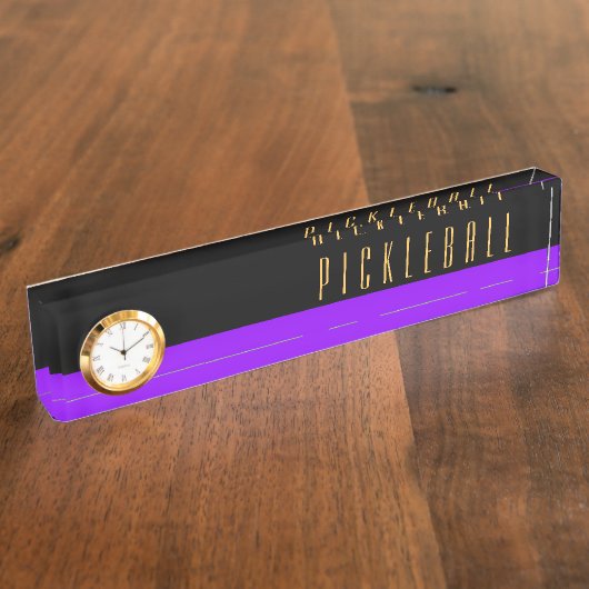ピックボールモダンブラックパープルカラーブロッククロック デスクネームプレート (側面)