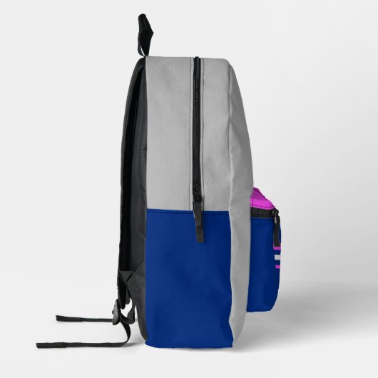 ピックボールモノグラムグレイ、ネイビーブルー&ピンク プリントバックパック (左)