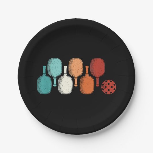 ピックボールラバーレトロパドルスポーツヴィンテージ ペーパープレート (正面)