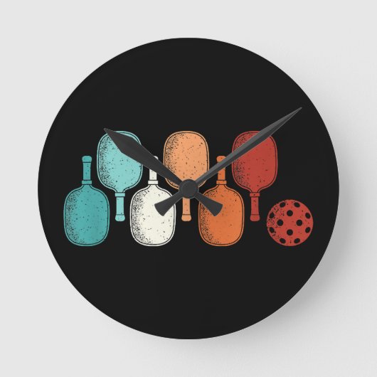 ピックボールラバーレトロパドルスポーツヴィンテージ ラウンド壁時計 (正面)
