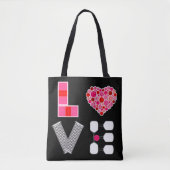 ピックボールラブハートコートボールパドルピンクレッド トートバッグ (正面)
