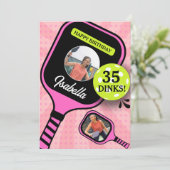 ピックボールレトロピンクスポーツ写真誕生日カード 招待状 (スタンド正面)