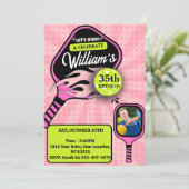 ピックボールレトロピンクスポーツ写真誕生日 招待状 (スタンド正面)