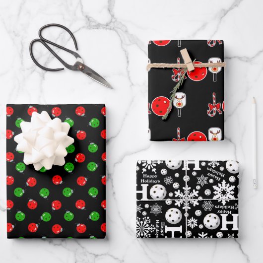 ピックボール喜びクリスマスギフトレッドグリーンブラック ラッピングペーパーシート (正面)