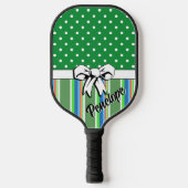 ピックボール夏のストライプグリーンドットホワイトボウ ピックルボールラケット (正面)