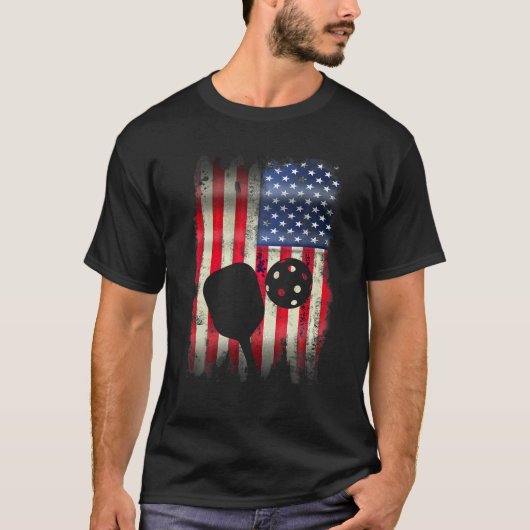 ピックボール愛国的な米国7月4日アメリカ国旗 Tシャツ (正面)