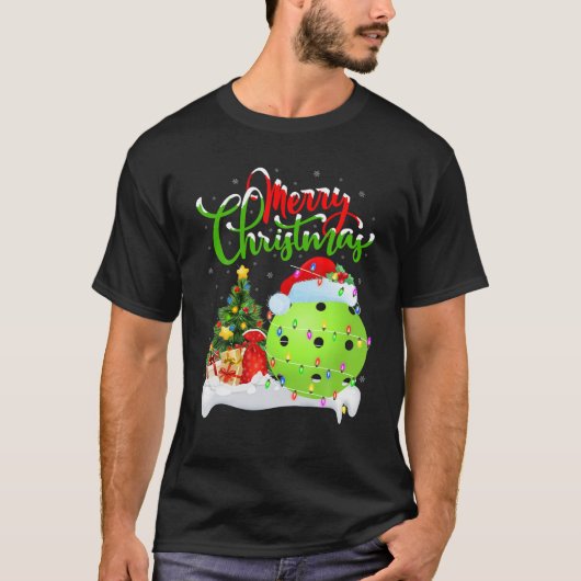 ピックボール愛好家クリスマスデコレーションサンタピックボール Tシャツ (正面)
