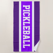 ピックボール明るい紫ホワイトレーシングストライプズ ビーチタオル (正面)