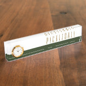 ピックボール白はっきりした緑カラーブロック時計 デスクネームプレート (側面)