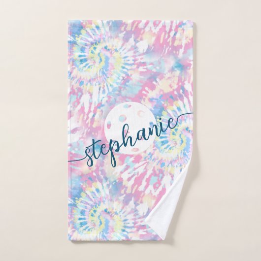 ピックボール絞り染めスクリプトスパーソナライズされたポーツ ハンドタオル (ハンドタオル)