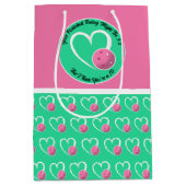 ピックボール評価バレンタインハートピンクターコイズ ミディアムペーパーバッグ (正面)